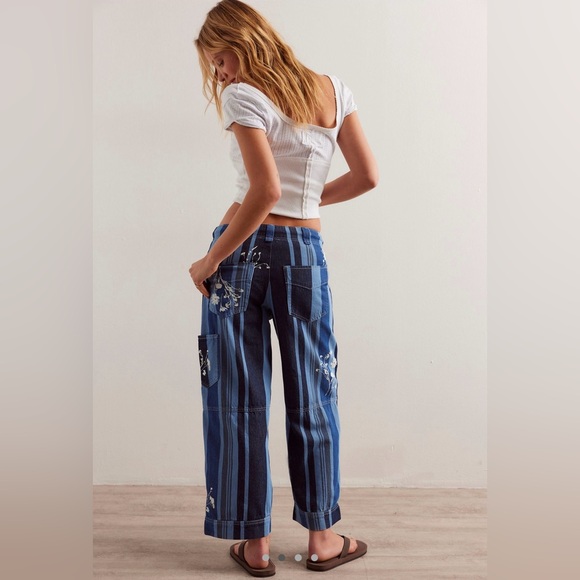 We The Free Blue Striped Cropped Pants - Picture 2 of 4